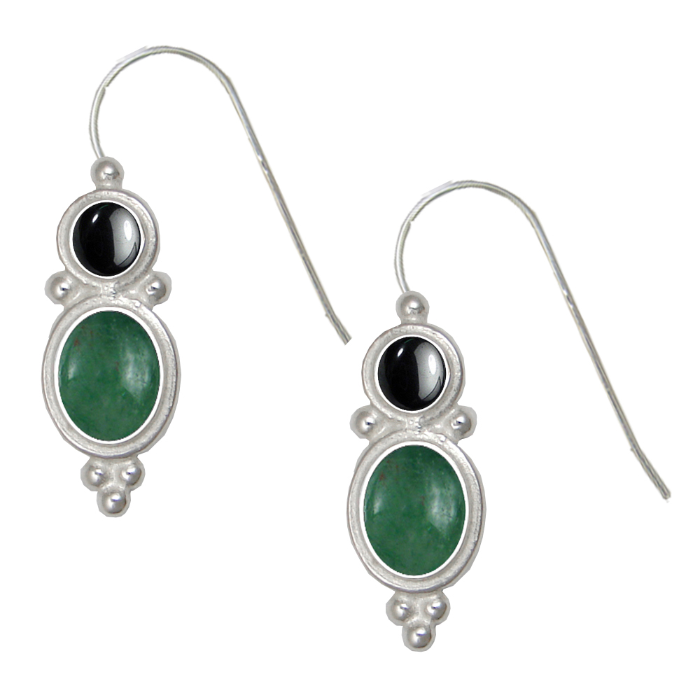 Sterling Silver Drop Dangle Earrings Jade And Hematite